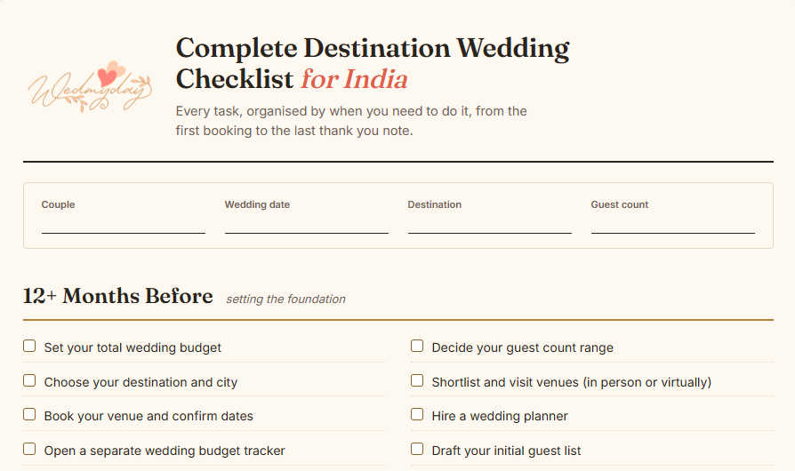 Complete Destination Wedding Checklist for India