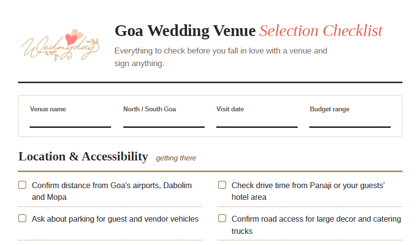 Goa Wedding Venue Selection Checklist