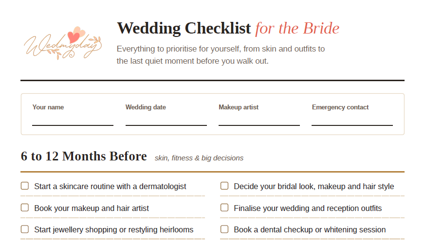 Wedding Checklist for the Bride