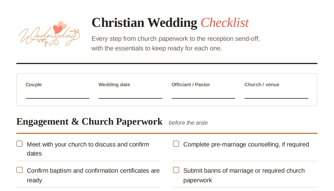 Christian Wedding Checklist