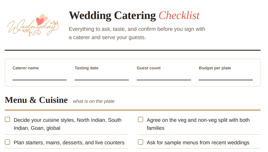 Wedding Catering Checklist
